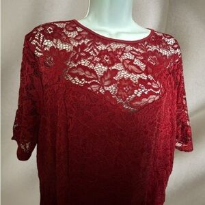 SHEIN Red Floral Lace Midi Dress